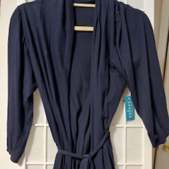 NWT Velvet Navy Blue Wrap Around Cardigan with Belt Size Large - Picture 1 of 7
